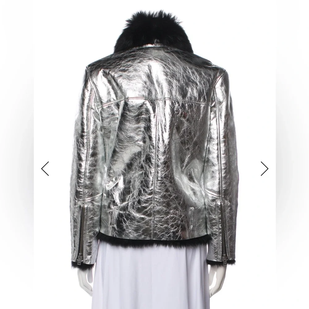 IRO Silver Shearling Leather Jacket - Picture 5 of 10